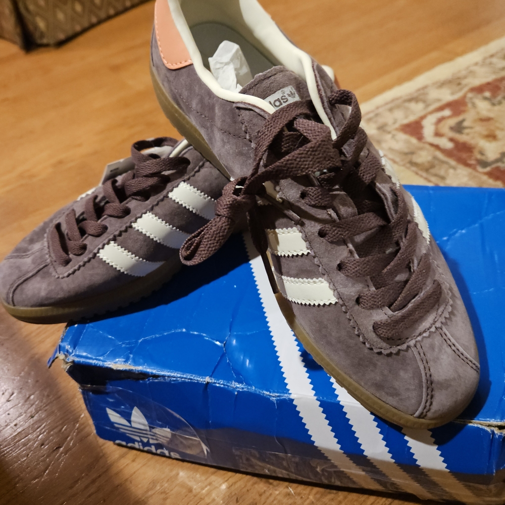 Not For Sale Adidas Men's Brown Suede Sneakers with White Accents